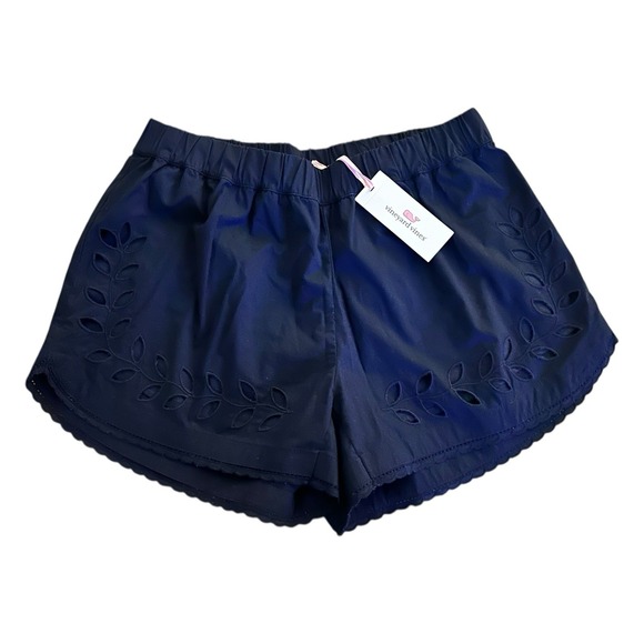 Vineyard Vines Embroidered Eyelet Pull-On Cotton Shorts Size S Navy NWT